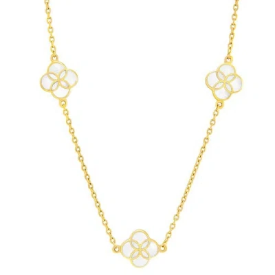 Jan Leslie Sterling With 18k Gold Overlay And Gemstones Triple Petal Station Necklace In White