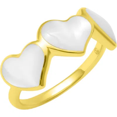 Jan Leslie Triple Heart Gemstone Gold Vermeil Ring