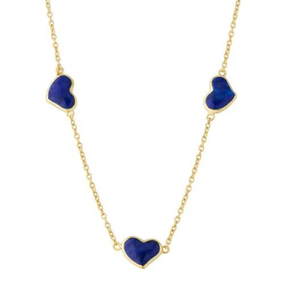 Jan Leslie Triple Station Heart 20" Necklace Set In Sterling Silver With 18k Gold Overlay In Blue
