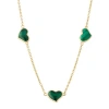 Jan Leslie Triple Station Heart 20" Necklace Set In Sterling Silver With 18k Gold Overlay In Green