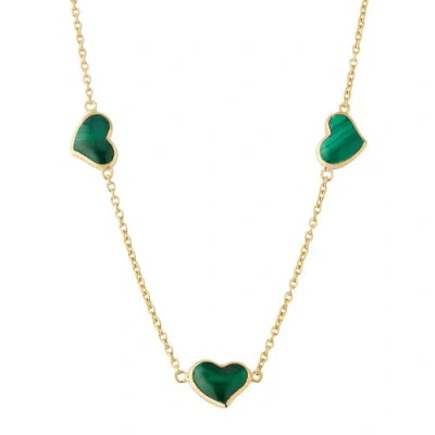 Jan Leslie Triple Station Heart 20" Necklace Set In Sterling Silver With 18k Gold Overlay In Green