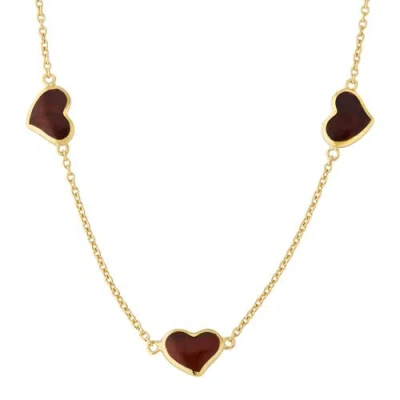 Jan Leslie Triple Station Heart 20" Necklace Set In Sterling Silver With 18k Gold Overlay In Red