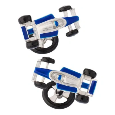Jan Leslie Turbo Race Car Sterling Cufflinks In Blue