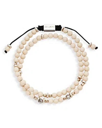 Jan Leslie Men's Bone Beaded Wrap Bracelet With Sterling Silver In White