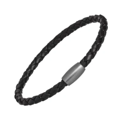 Jan Leslie Woven Leather Bracelet With Magnetic Closure In Black