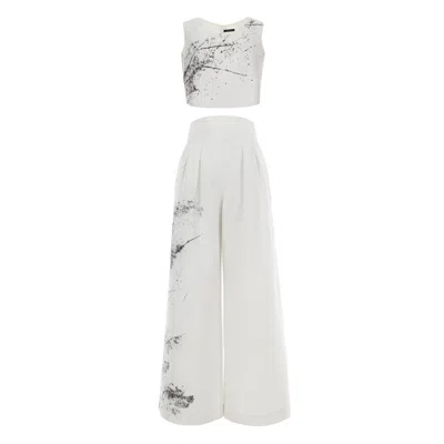 Jana Coshè White Hand Painted Linen Set With Open Back Top