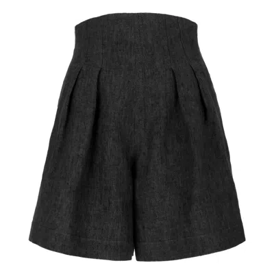 Jana Coshè Women's Black Olive High Waist Linen Pleated Shorts