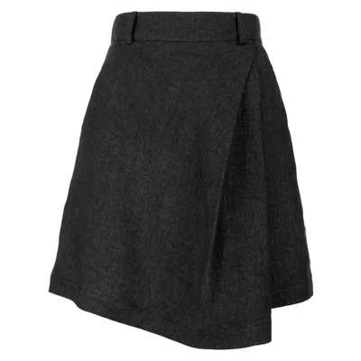 Jana Coshè Women's Black Olive Linen Skort With Asymmetric Wrap Front