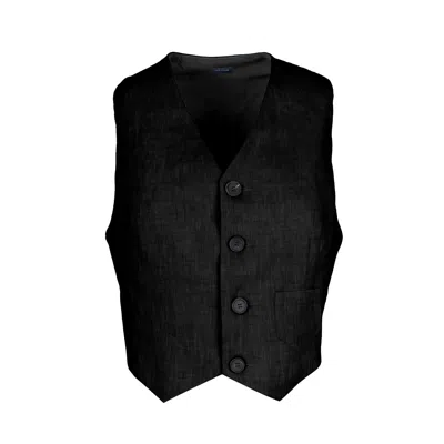 Jana Coshè Women's Black Olive Open Back Linen Vest With Horn Buttons