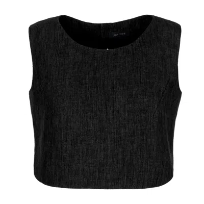 Jana Coshè Women's Black Open Back Linen Crop Top