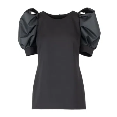 Jana Coshè Women's Black Sculpted Puff Sleeve Blouse