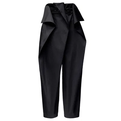 Jana Coshè Women's Black Statement Wide Leg Trousers With Sculptural Pleats