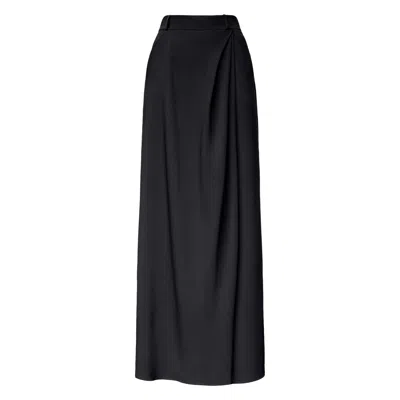 Jana Coshè Women's Black Wide Leg Cotton Trousers With Elegant Skirt Effect