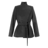 Jana Coshè Women's Black Wool Jacket – Asymmetrical Lapel Short Blazer With Belt In Black