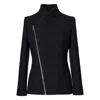 Jana Coshè Women's Black Wool Jacket With Asymmetric Zip – Handmade From Italian Virgin Wool In Black