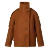 Jana Coshè Women's Brown Short Wool Coat With High Collar And Shoulder Details In Brown