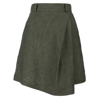 Jana Coshè Women's Dark Green Linen Skort With Asymmetric Wrap Front