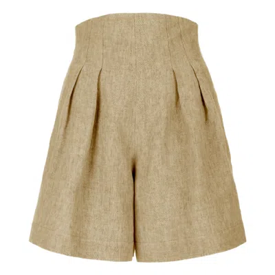 Jana Coshè Women's Gold Mustard High Waist Linen Pleated Shorts