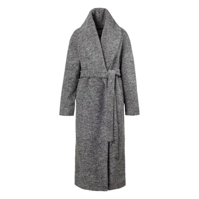 Jana Coshè Women's Grey Melange Wool Belted Coat – Long Soft Robe-style Outerwear In Gray