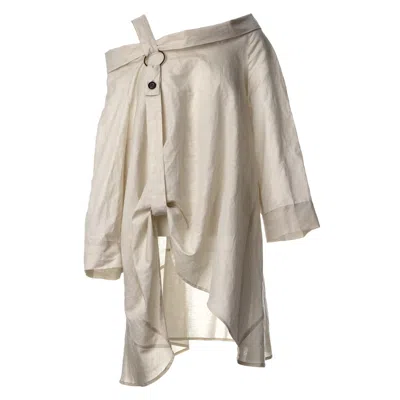 Jana Coshè Women's Neutrals Asymmetric Linen Shirt With Ring Detail