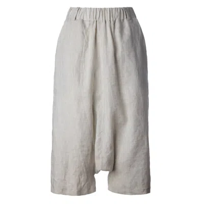 Jana Coshè Women's Neutrals Natural Linen Unisex Harem Pants With Relaxed Drop Crotch Fit In Animal Print