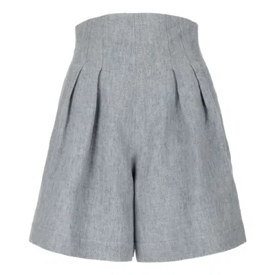 Jana Coshè Women's Stone Blue High Waist Linen Pleated Shorts
