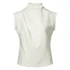 Jana Coshè Women's White Ivory Asymmetric Draped Shoulder Blouse – Minimalist Sculptural Top In White