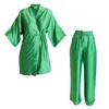 Janara Jones Green Dragon Scale Printed Satin Matching Set In Green