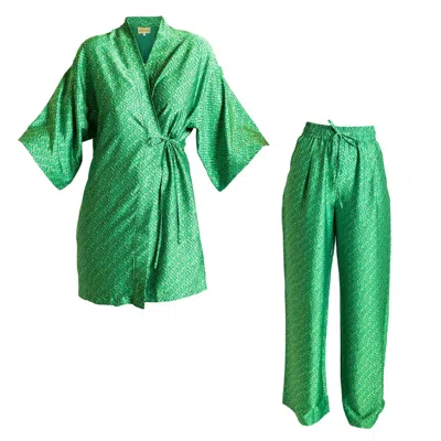 Janara Jones Green Dragon Scale Printed Satin Matching Set