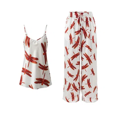 Janara Jones Red Dragonfly Print Satin Camilla Set