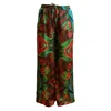 Janara Jones Women's Autumn Paisley Print Satin Wide Legged Oversized Trousers