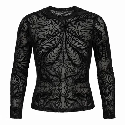 Janara Jones Women's Black Iris Flocked Stretch Mesh Tsara Top