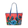 Janara Jones Women's Blue Butterfly Garden Hand Painted Orange Tote Bag In Orange