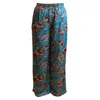 Janara Jones Women's Blue Floral Paisley Print Satin Wide Legged Oversized Trousers In Blue