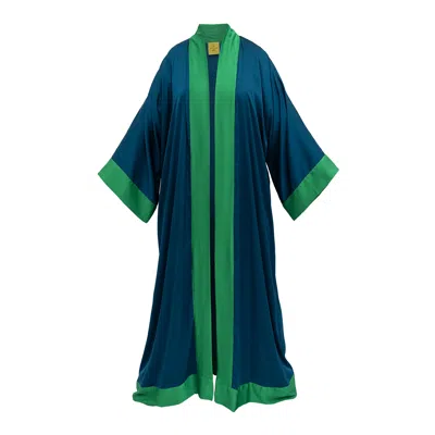 Janara Jones Women's Blue / Green Blue Green Cuffs Satin Long Abaya Kaftan