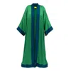 Janara Jones Women's Blue / Green Green Blue Cuffs Satin Long Abaya Kaftan In Blue/green