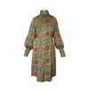 Janara Jones Women's Brown / Green Snakes Print Satin Long Sleeve Shirt Dress With Buttons In Brown/green