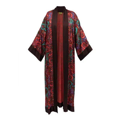 Janara Jones Women's Chocolate Cuffs Fantasy Print Satin Long Abaya Kaftan In Multi