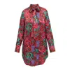 Janara Jones Women's Fantasy Print Satin Long-sleeve Mandarin Collar With Tie Blouse In Orange