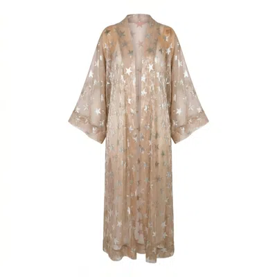 Janara Jones Women's Gold / Silver Golden Shimmering Mesh Abaya Kaftan With Silver Stars In Multi
