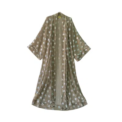 Janara Jones Women's Gold / Silver Golden Silver Stars Shimmering Mesh Abaya Kaftan In Green