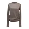 Janara Jones Women's Golden Shimmering Mesh Crew-neck Long-sleeve Stretch Top In Gold
