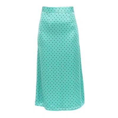 Janara Jones Women's Green Aquamarine Polkadot Print Satin Low-waisted Maxi Skirt
