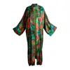 Janara Jones Women's Green Autumn Paisley Print Satin Maxi Abaya Kaftan In Green