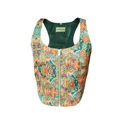 Janara Jones Women's Green / Brown Snakes Print Satin Vest With Zip