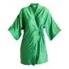 Janara Jones Women's Green Dragonscale Print Satin Short Robe In Green