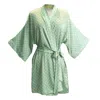 Janara Jones Women's Green Matcha Latte Satin Long Sleeve Short Robe In Green