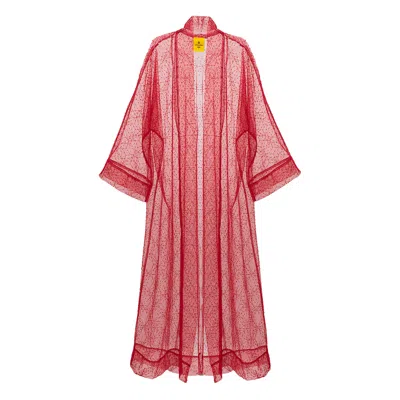 Janara Jones Women's Red Beaded Organza Long Abaya Kaftan