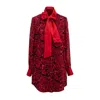 Janara Jones Women's Red / Black Lava Print Chiffon Long-sleeve Mandarin Collar With Tie Blouse In Red/black