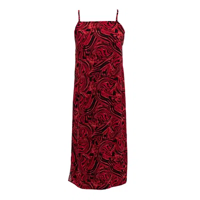 Janara Jones Women's Red / Black Lava Print Chiffon Side-split Staight-neck Cami Top In Red/black
